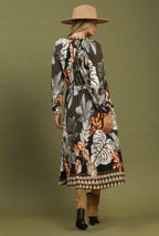 Border Print Midi Dress