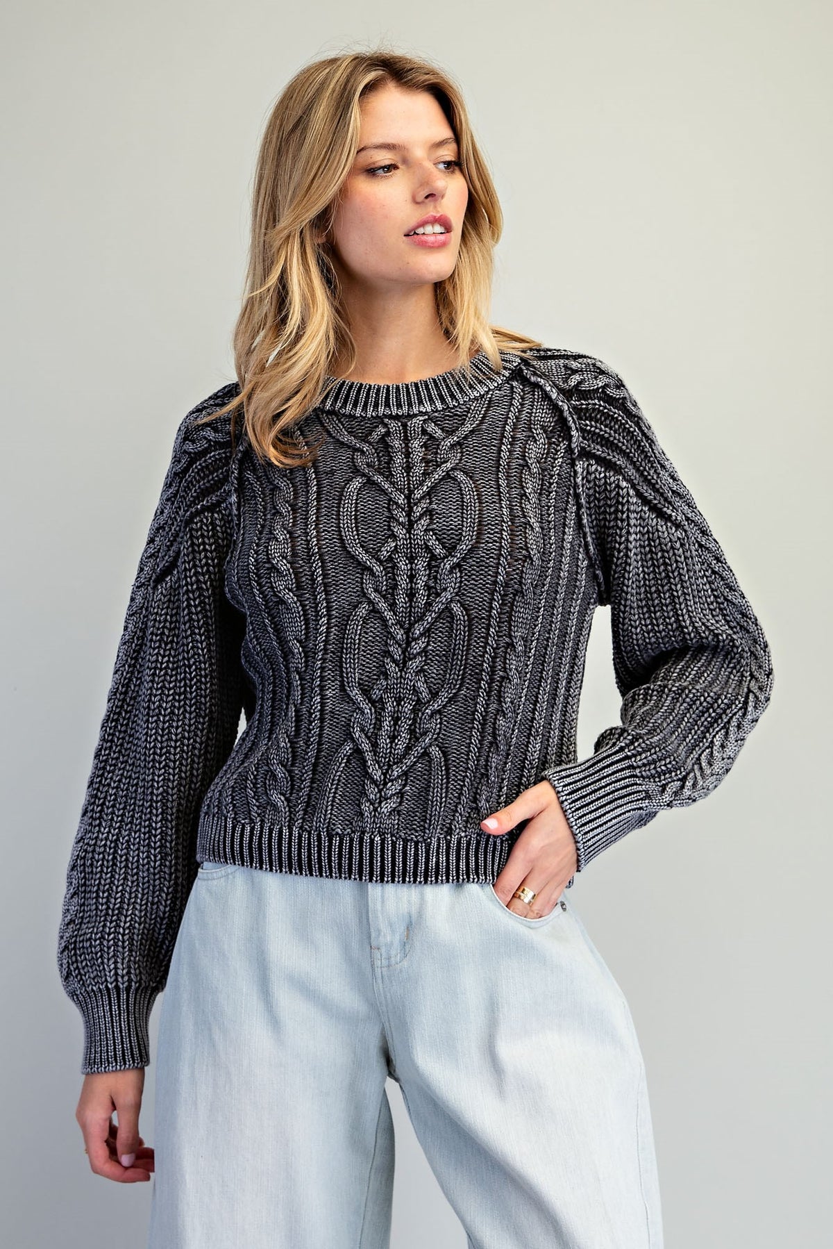 Mineral Wash Cable Knit Sweater