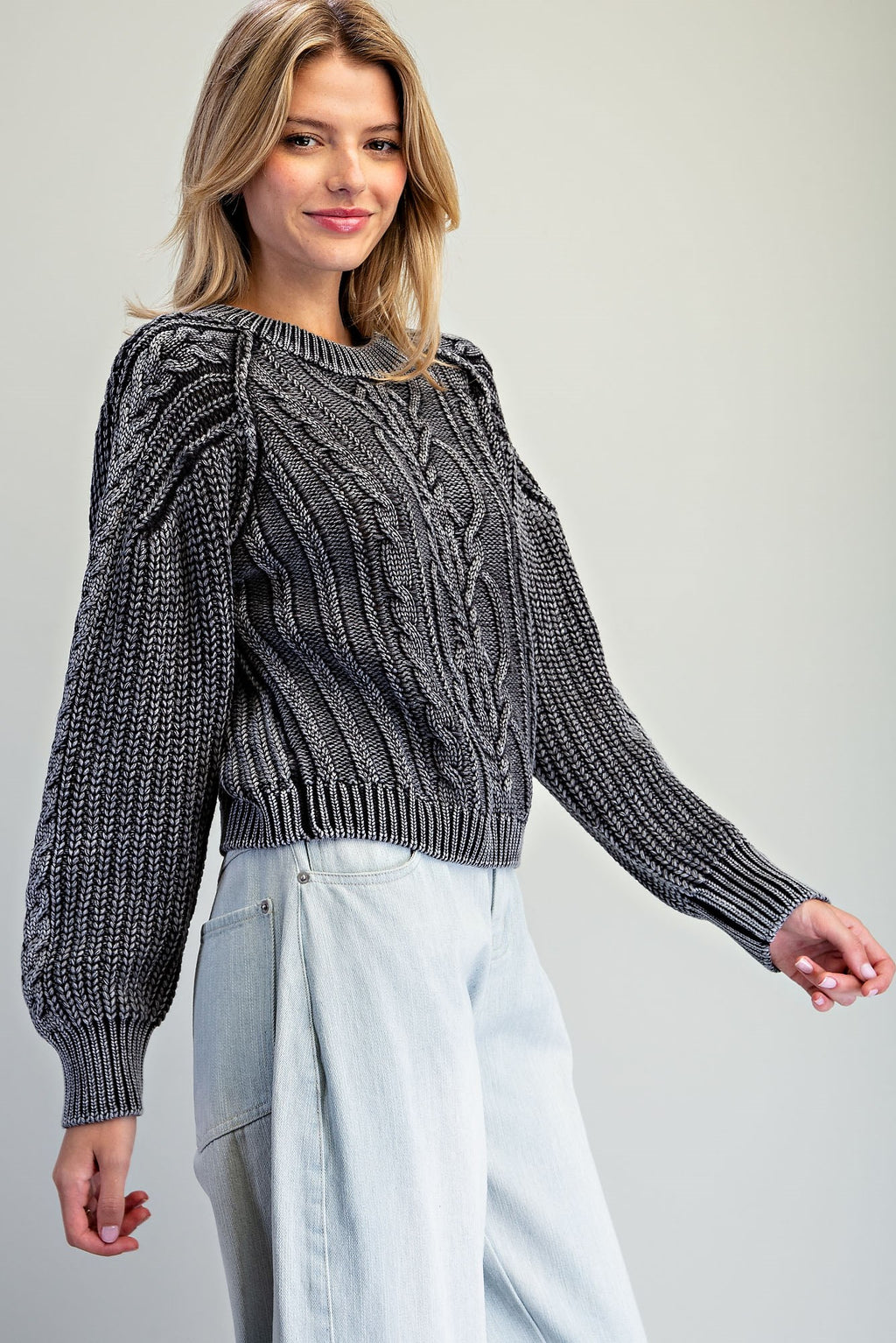 Mineral Wash Cable Knit Sweater