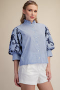 Ruffle Neck Embroidery Sleeve