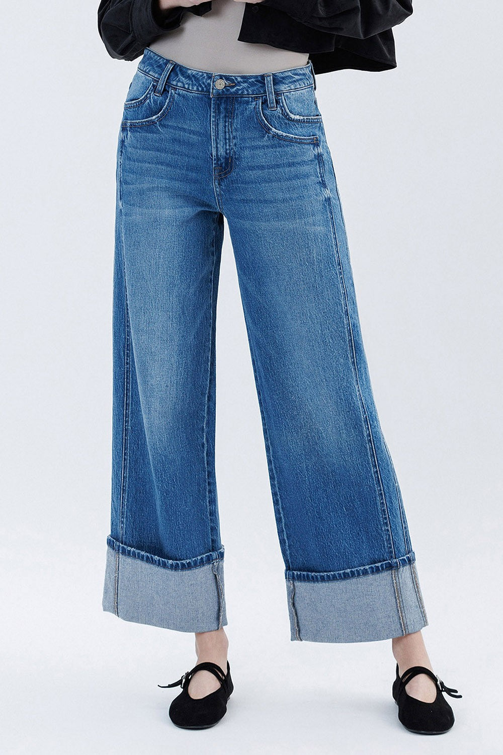 Flying Monkey Cuffed Baggy Jeans