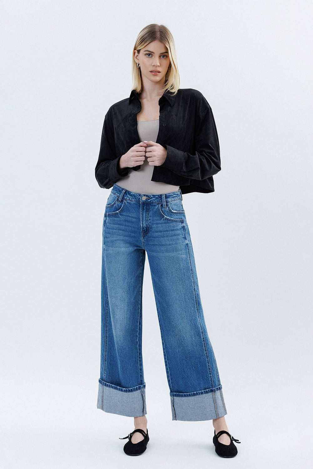 Flying Monkey Cuffed Baggy Jeans
