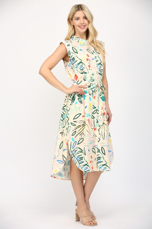 Printed Cap Sleeve Midi Dress