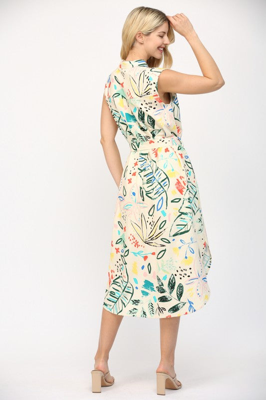 Printed Cap Sleeve Midi Dress