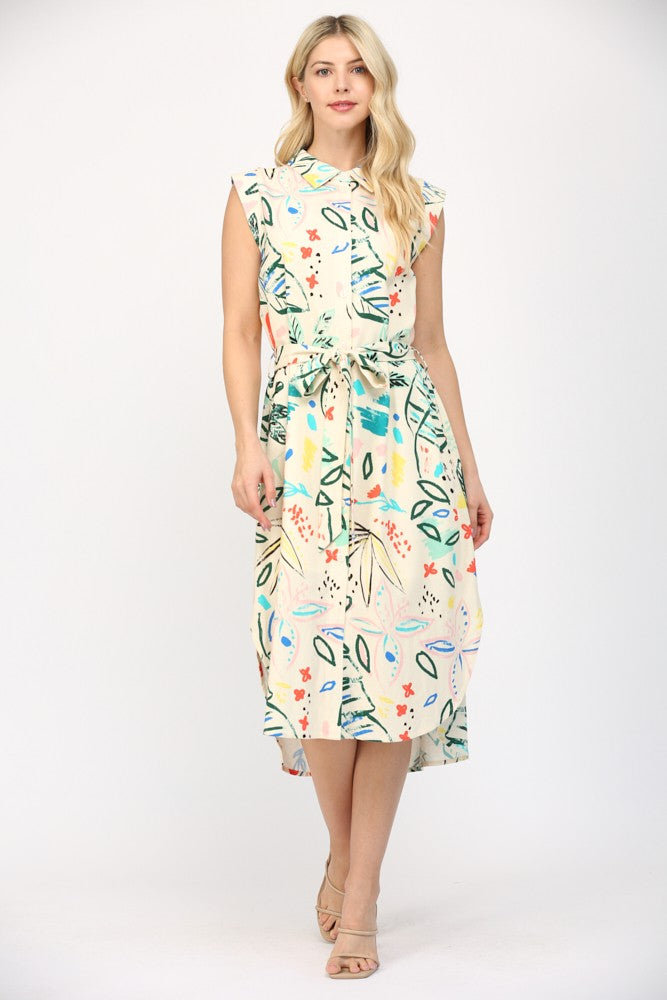 Printed Cap Sleeve Midi Dress