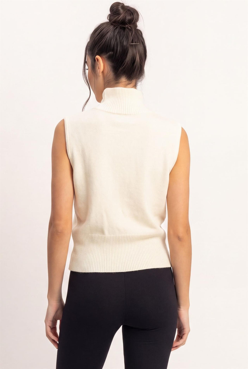 Sleeveless High Neck Knit Top