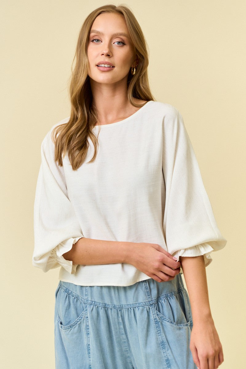 Linen Blend Batwing Top