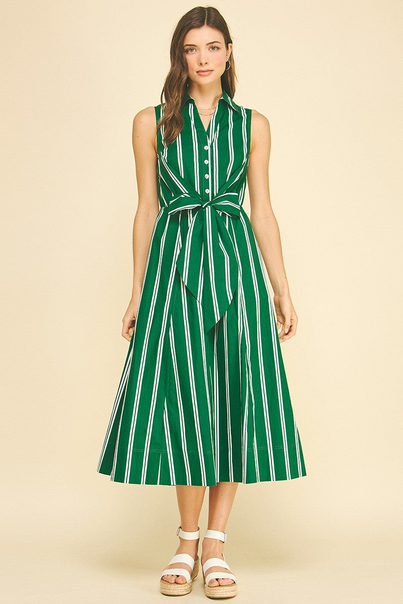 Stripe Button Midi Dress