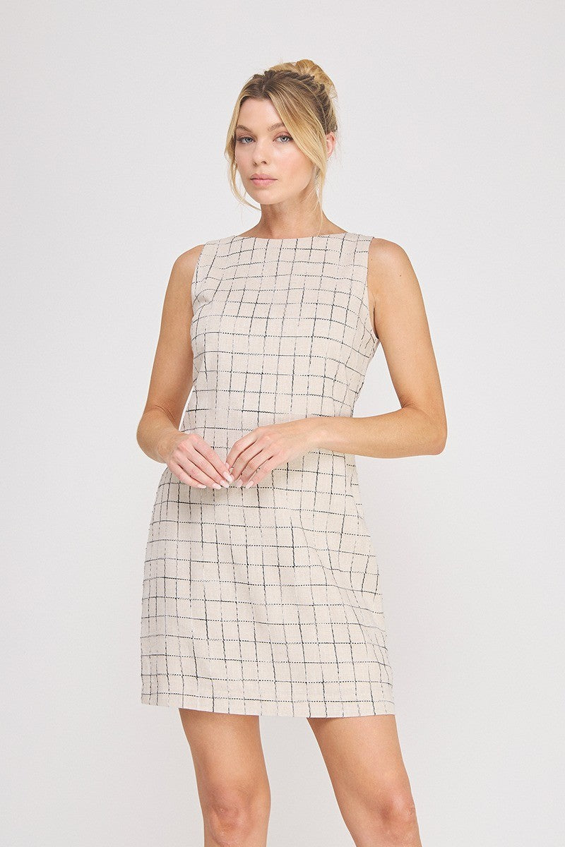 Grid Pattern Mini Dress
