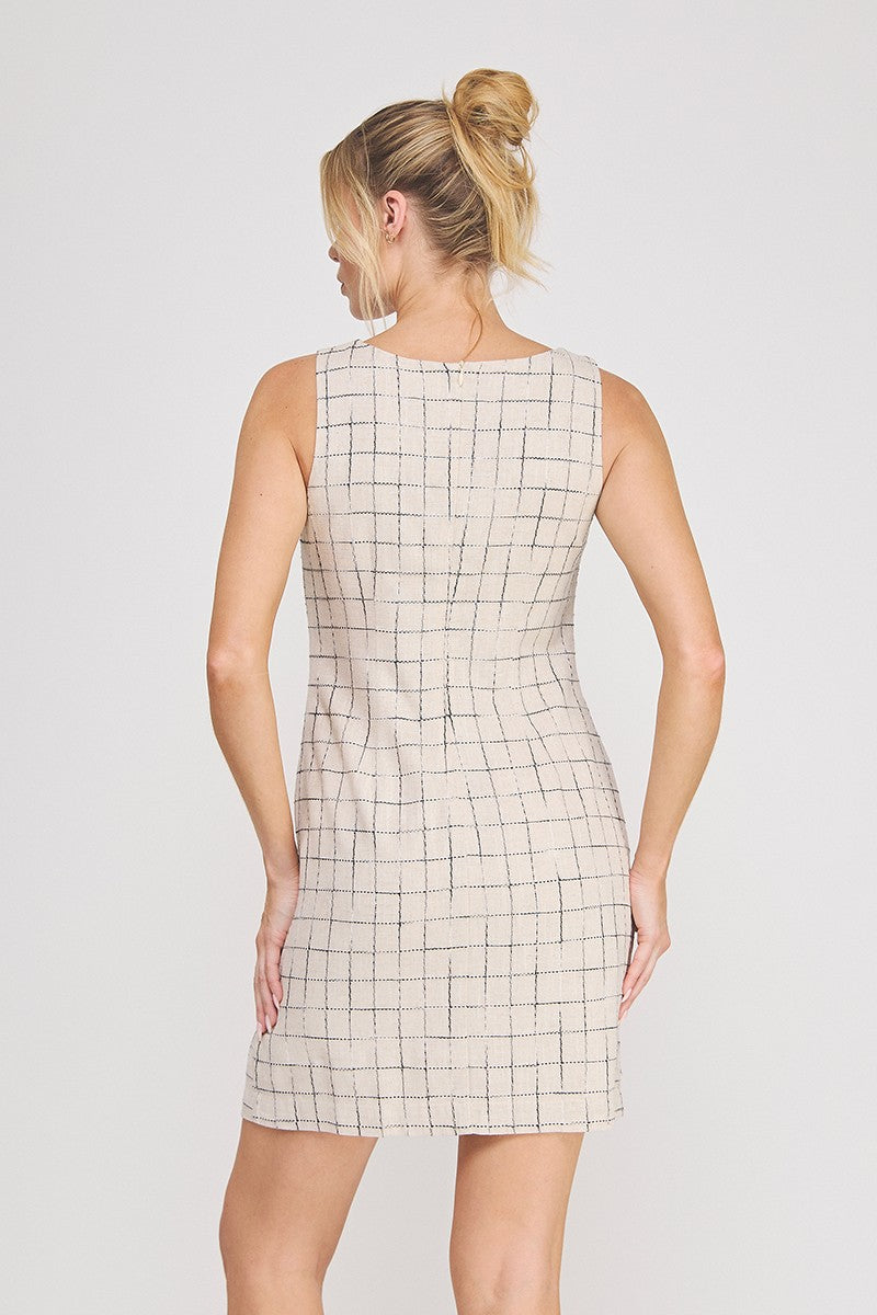 Grid Pattern Mini Dress