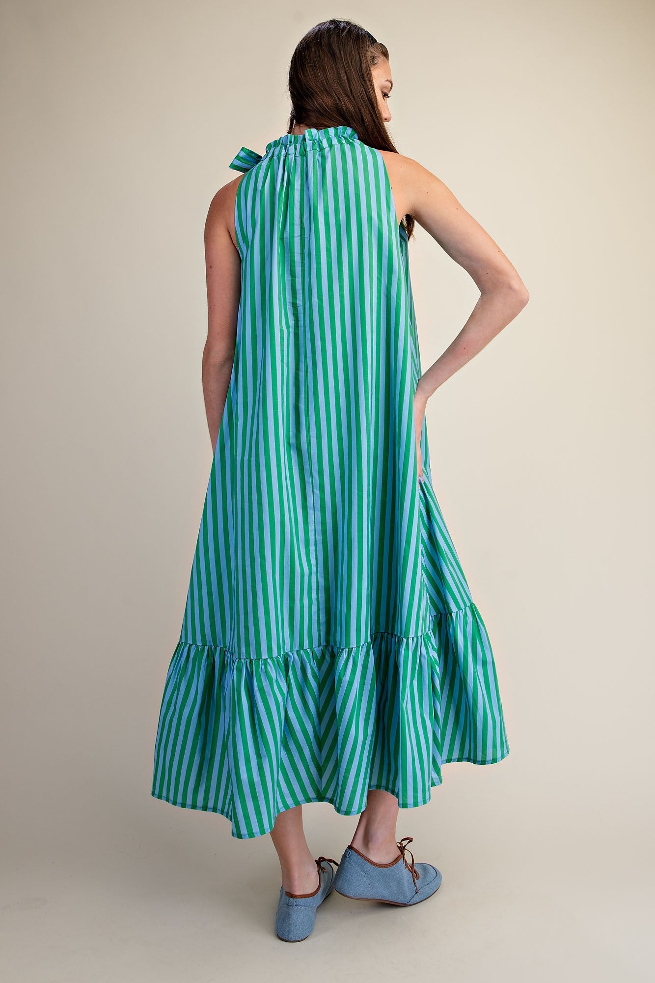 Ruffle Neck Tie Dress