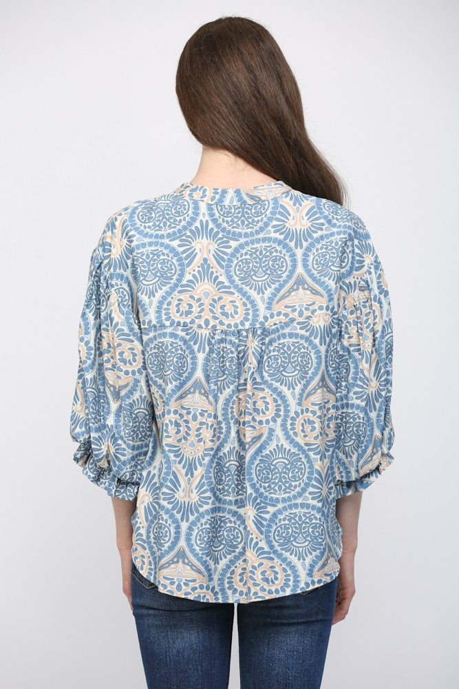 Damask Button Down Blouse