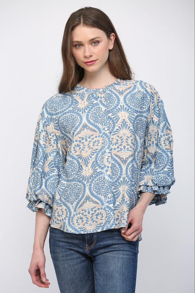 Damask Button Down Blouse