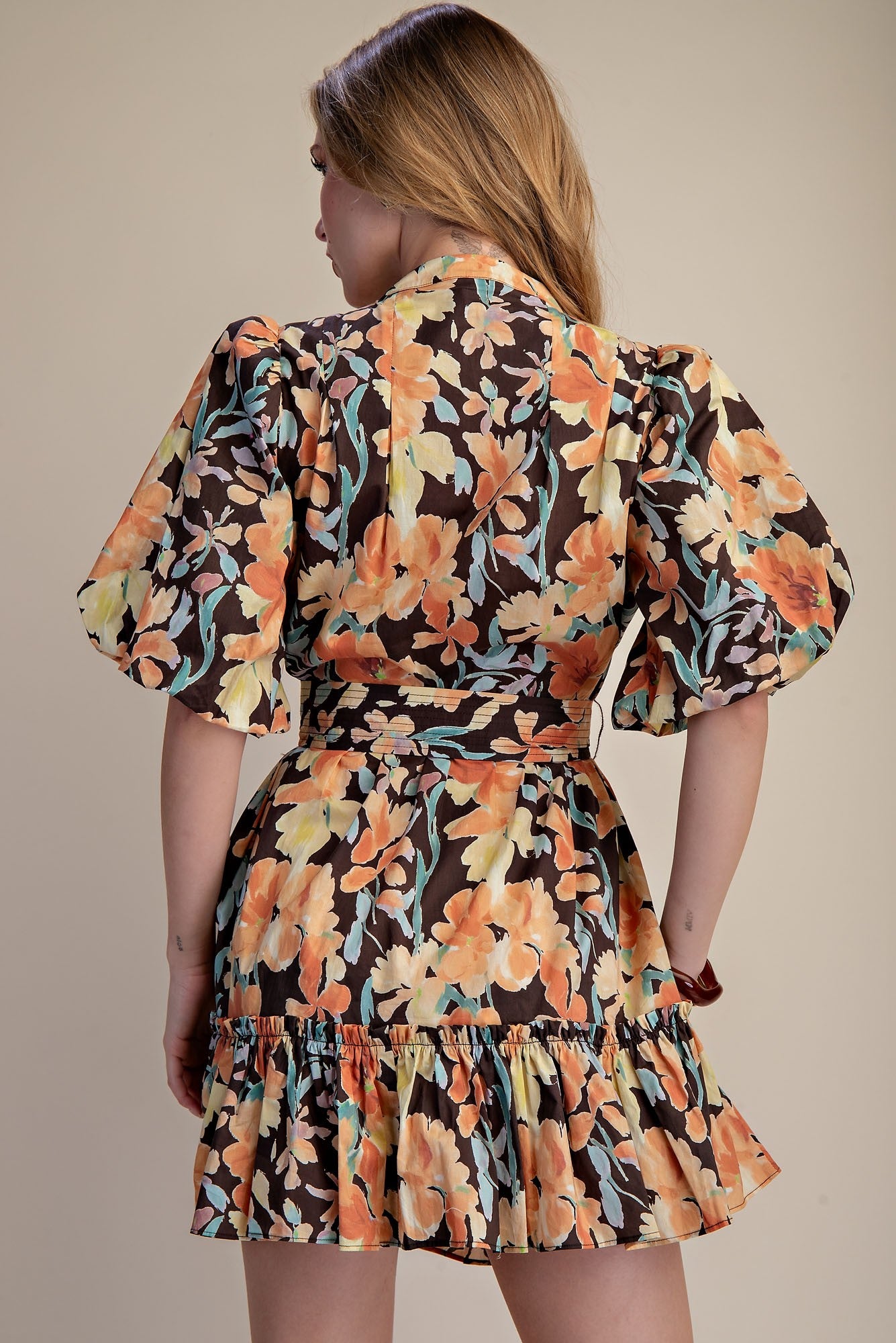 Floral Puff Sleeve Mini Dress