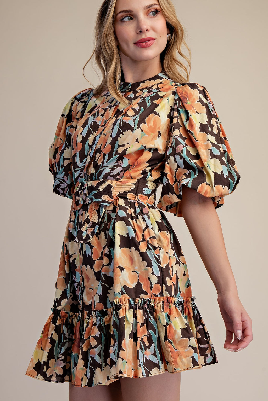 Floral Puff Sleeve Mini Dress