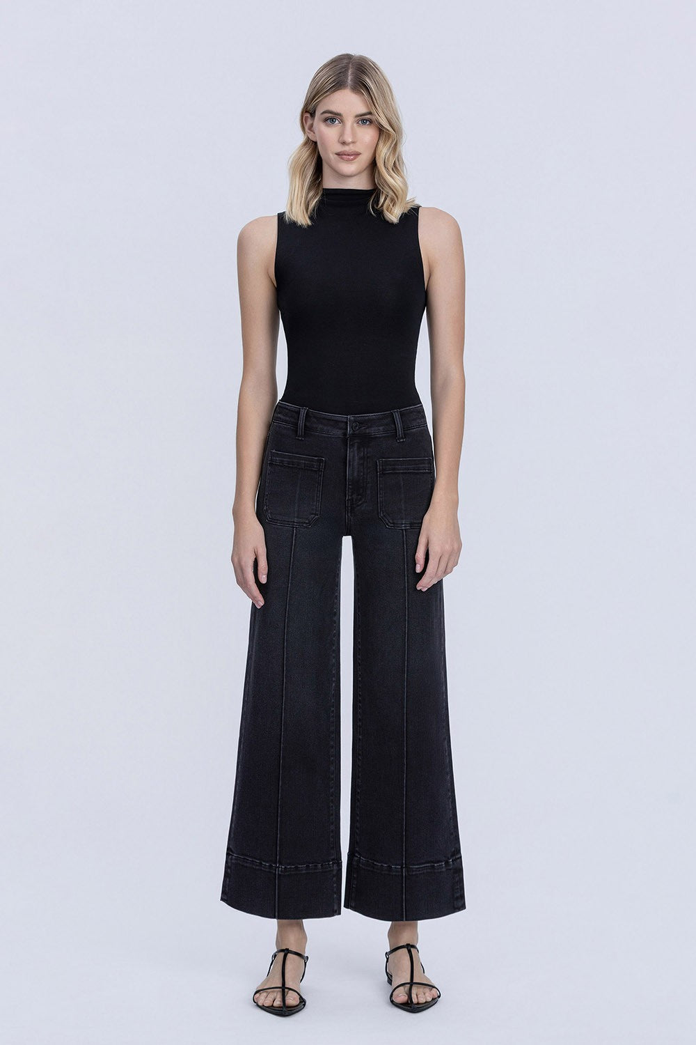Patch Pocket Wide Leg Jeans