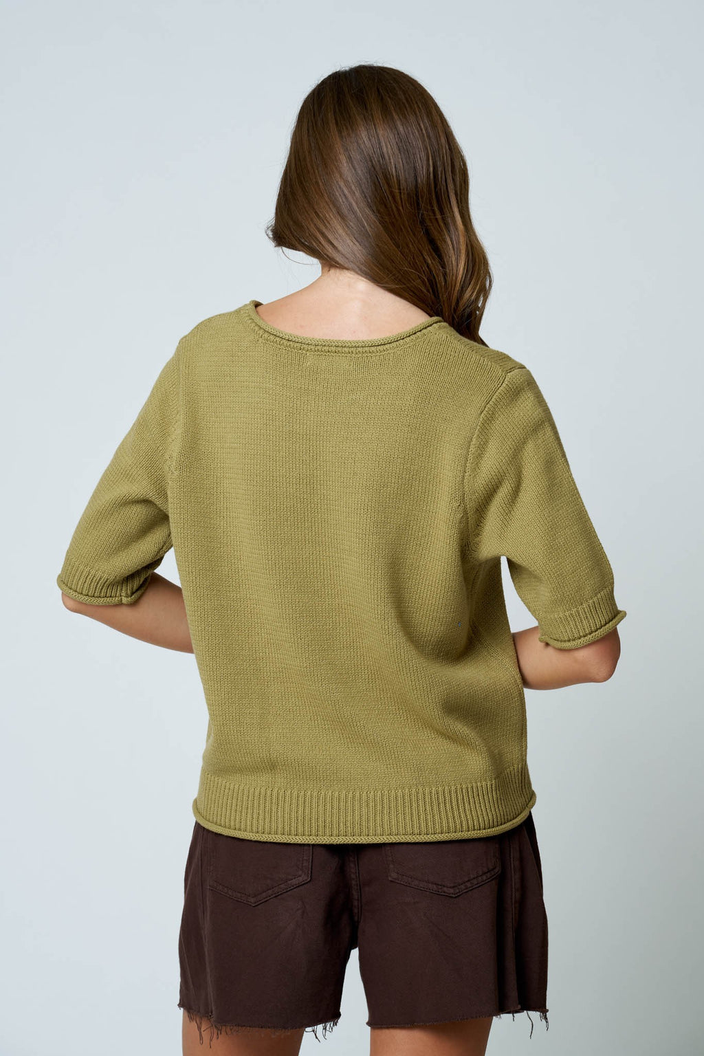 Raw Edge Half Sleeve Sweater