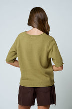 Raw Edge Half Sleeve Sweater