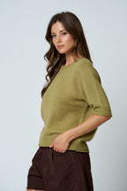 Raw Edge Half Sleeve Sweater