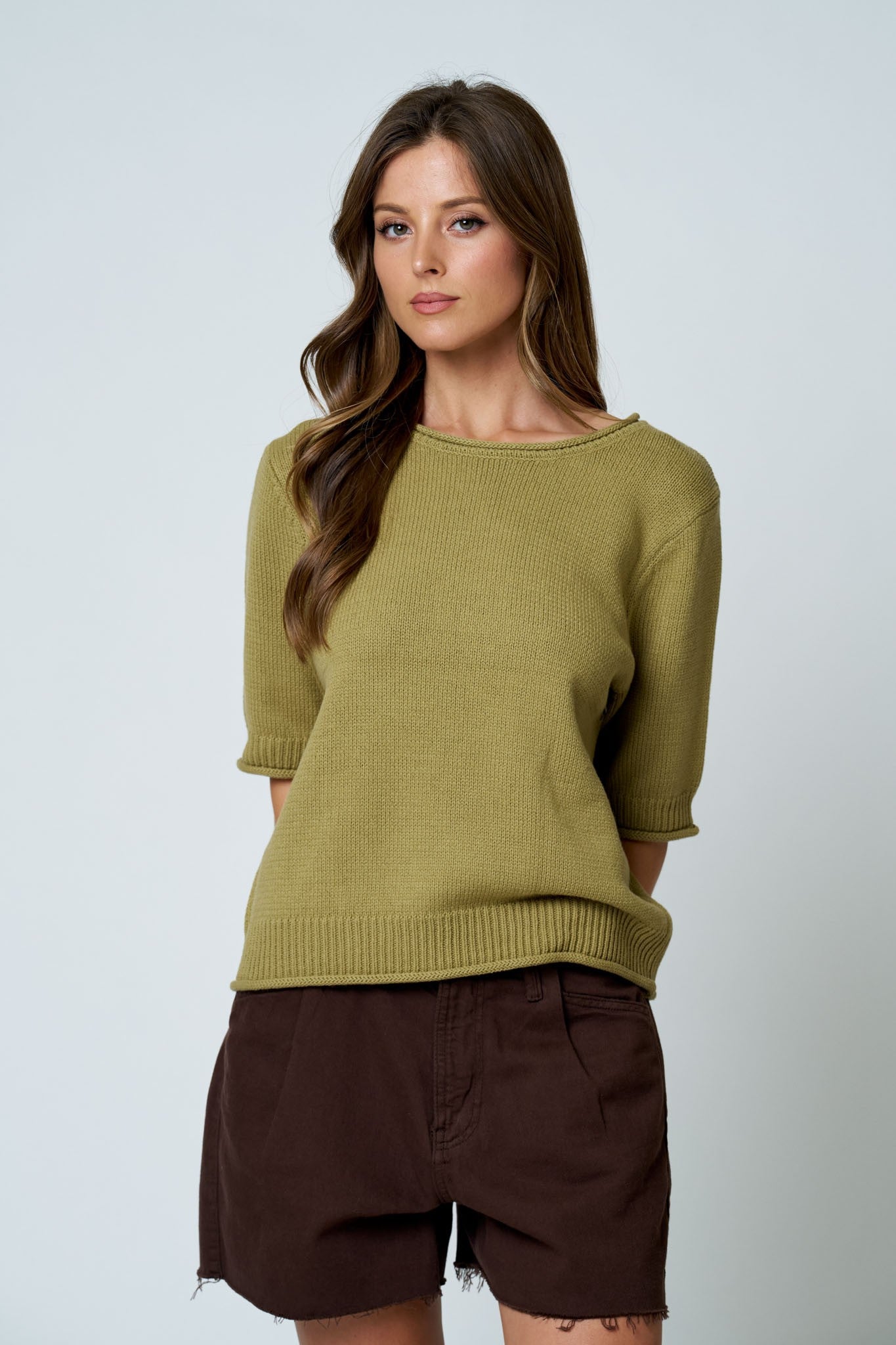 Raw Edge Half Sleeve Sweater