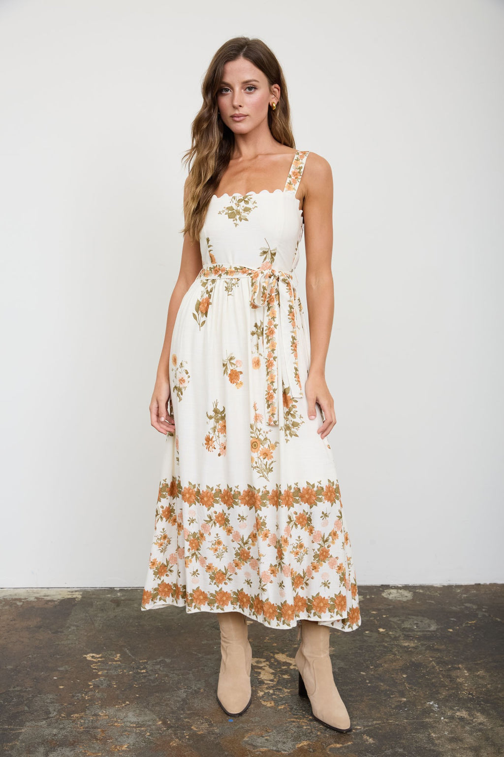 Floral Border Midi Dress