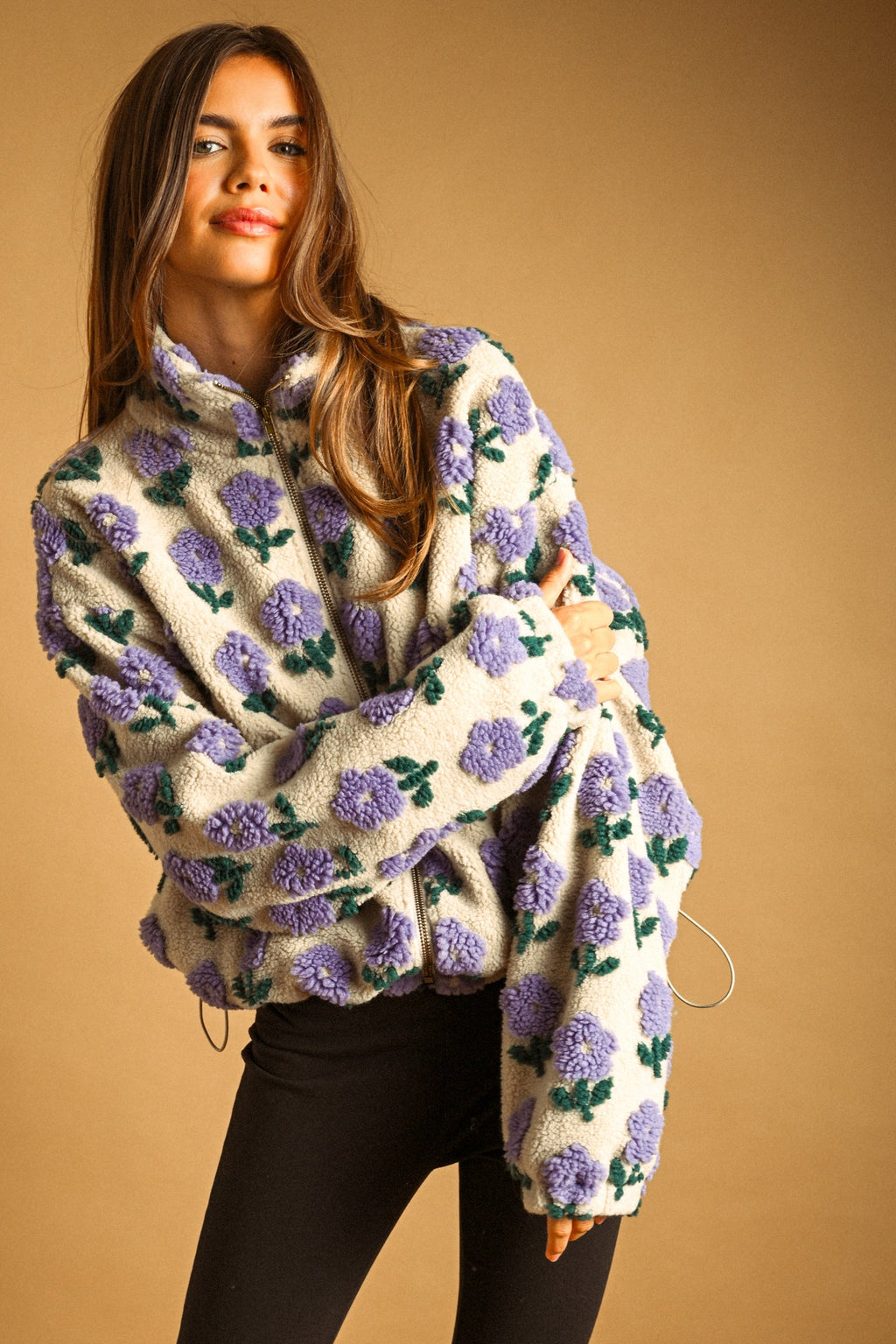 Flower Pattern Sherpa Jacket