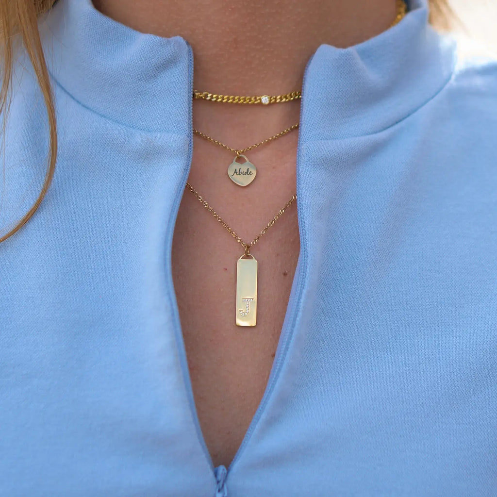 Waterproof Gold Initial Bar Pendant