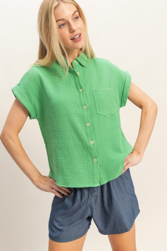 Gauze Button Up Top