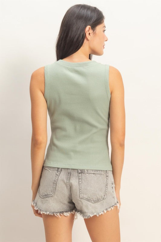 Ribbed Button Front Tank