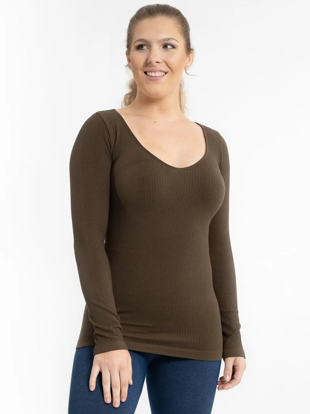 Ribbed Reversible Long Sleeve Top