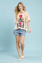 Bubble Sleeve Embroidered Top