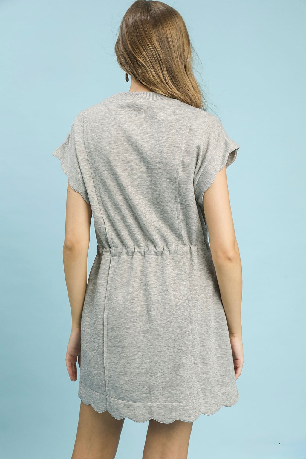 Drawstring Scalloped Mini Dress
