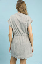 Drawstring Scalloped Mini Dress