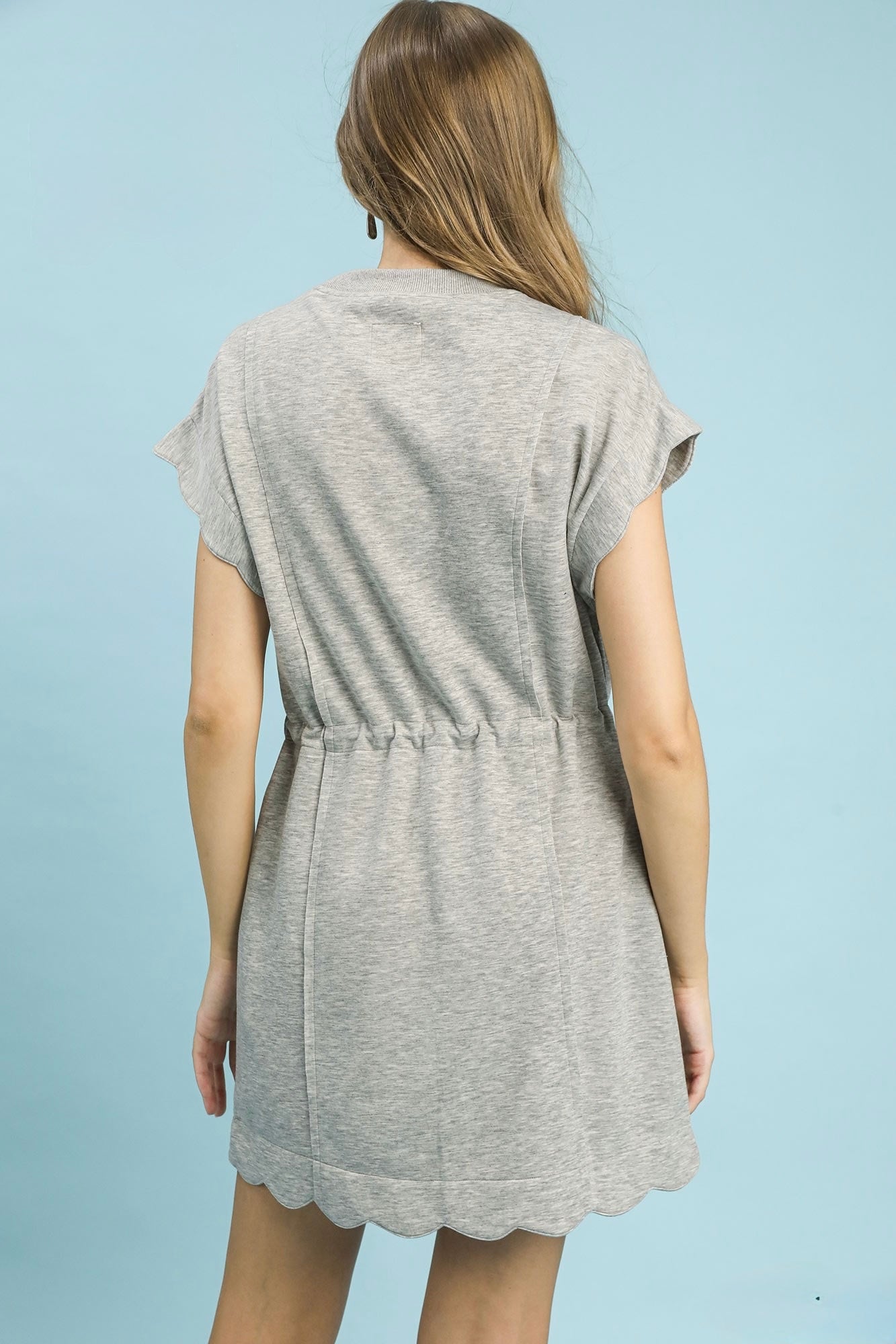 Drawstring Scalloped Mini Dress