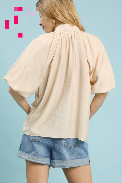 Bubble Sleeve Embroidered Top