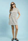 Drawstring Scalloped Mini Dress