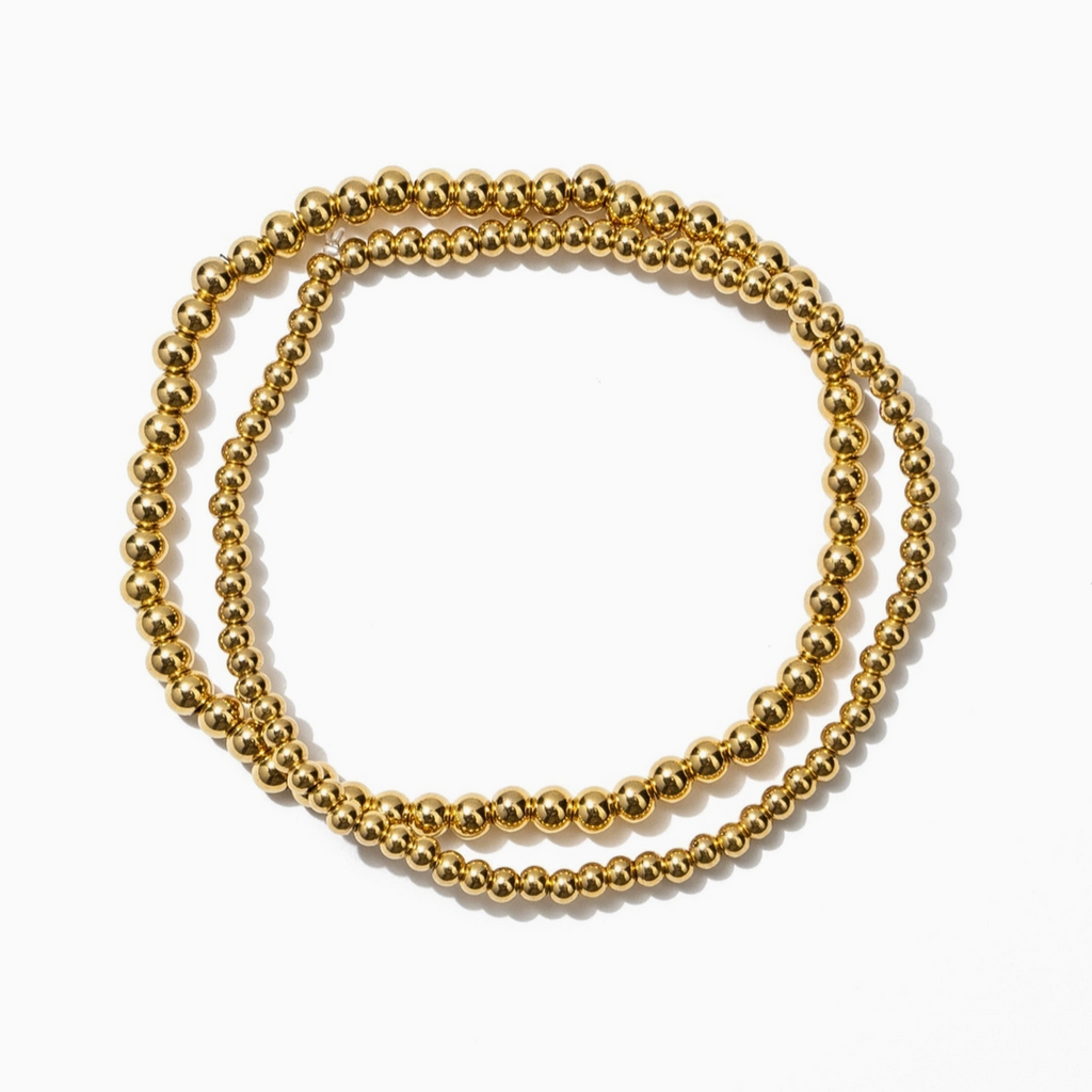 Dainty Double Beaded Bracelet Set - 18K Gold