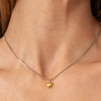Dainty Two-Tone Puffy Heart Necklace - 18K Gold