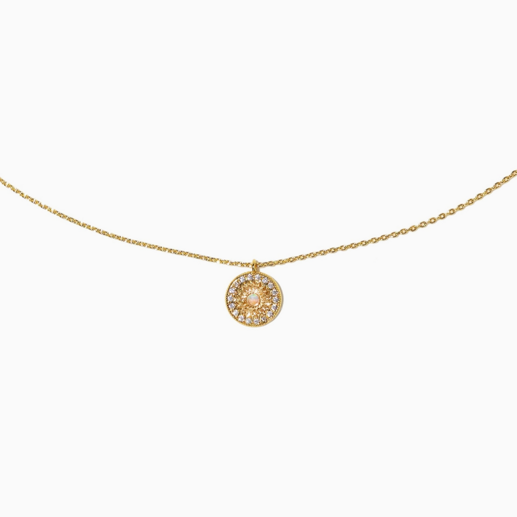 Sun Opal Pendant Necklace - 18K Gold