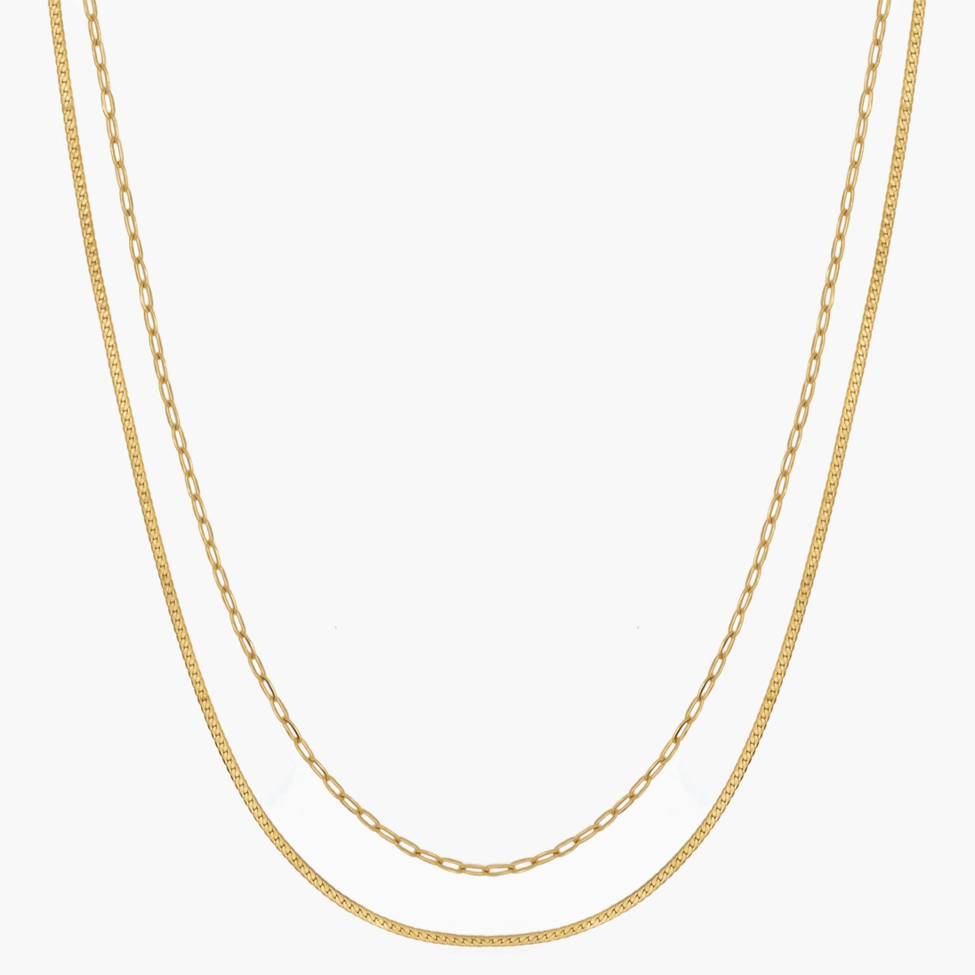Double Layer Paperclip Necklace - 18K Gold