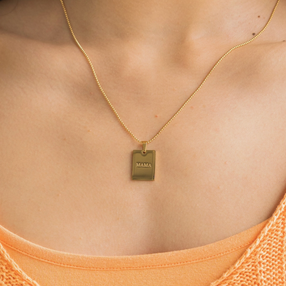 Mama Tag Pendant Necklace - 18K Gold