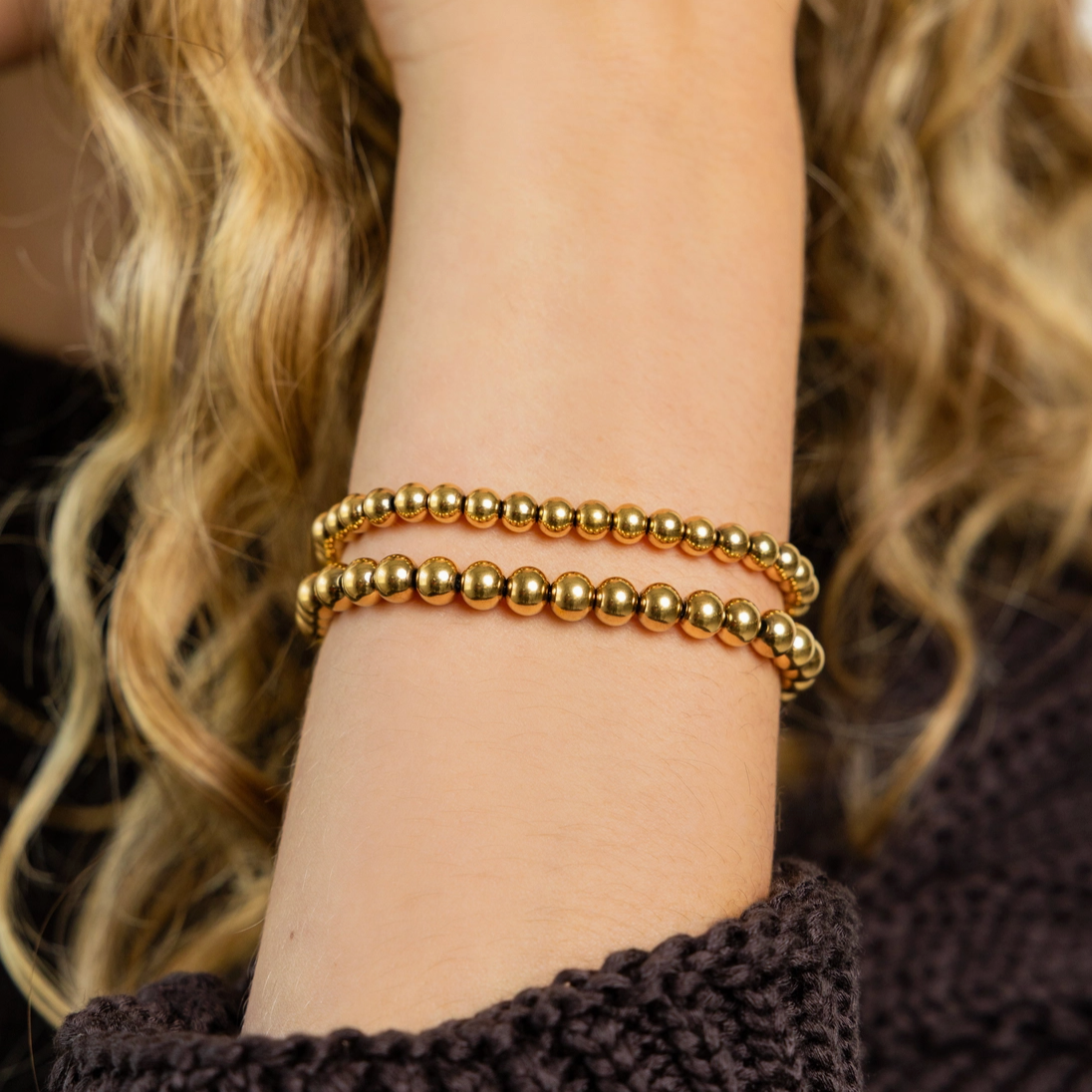 Bold Double Beaded Bracelet Set - 18K Gold