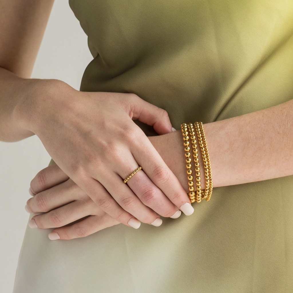 Bold Double Beaded Bracelet Set - 18K Gold