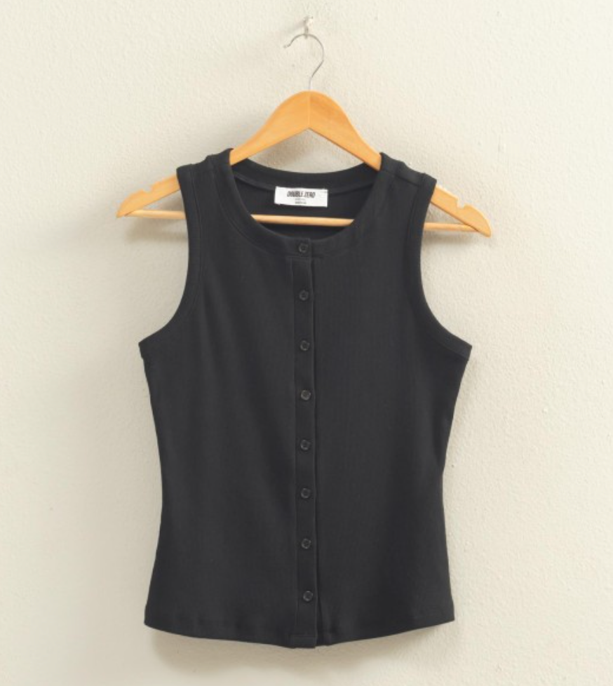 Ribbed Button Front Tank