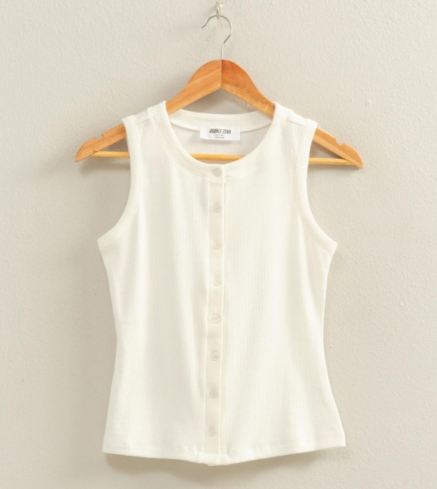 Ribbed Button Front Tank