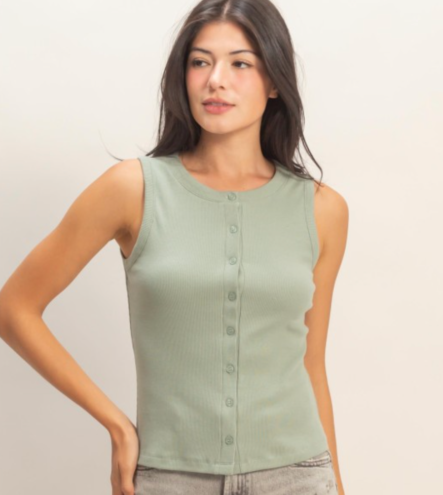 Ribbed Button Front Tank