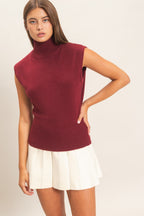 Sleeveless High Neck Knit Top