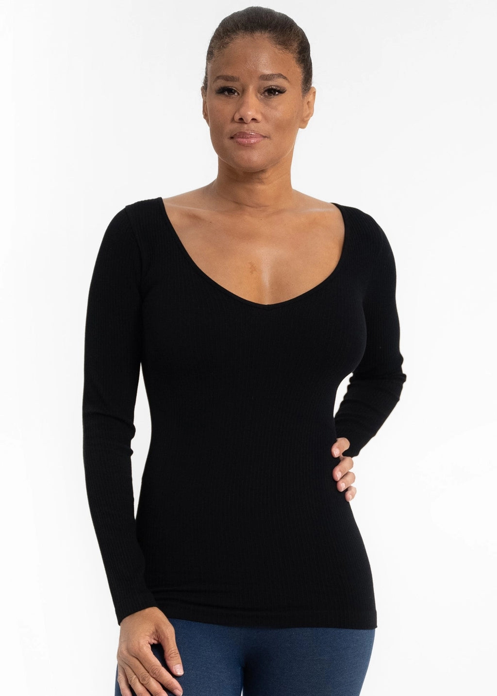 Ribbed Reversible Long Sleeve Top