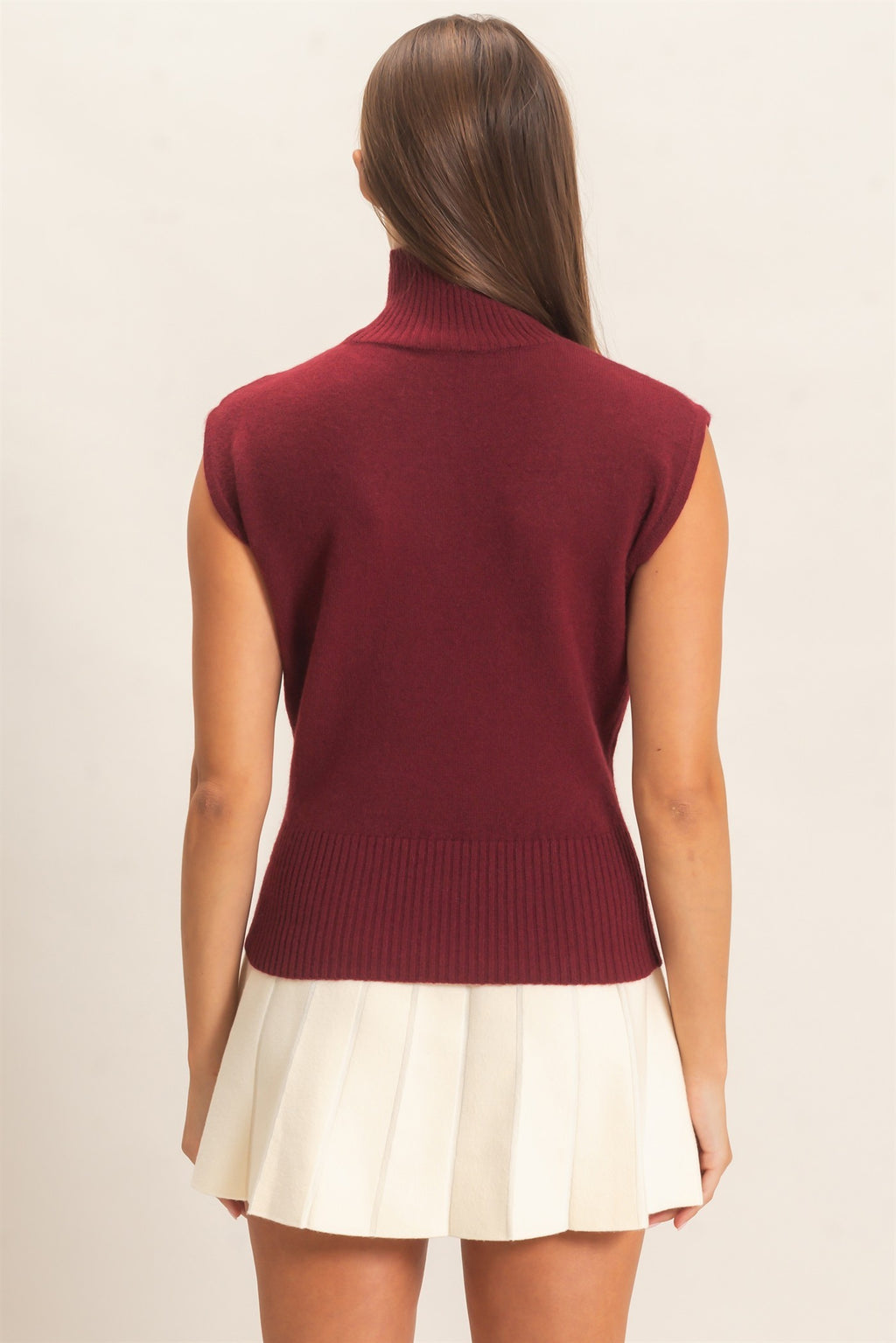 Sleeveless High Neck Knit Top