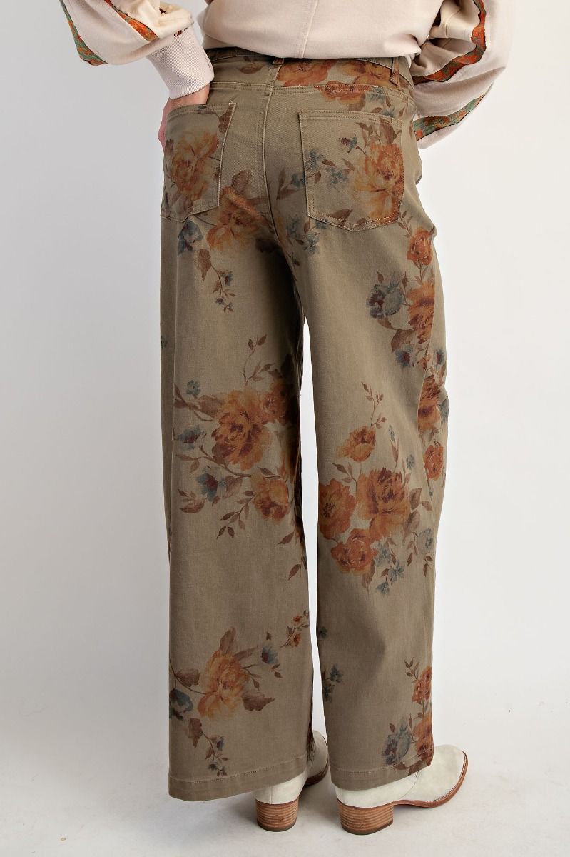 Flower Print Twill Pants